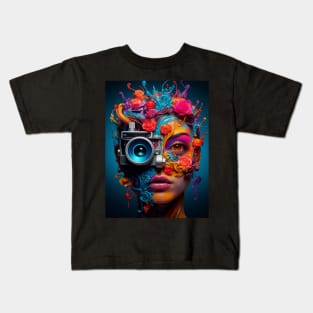 "Techno-Gaze: Cyber-Eye Fusion of Colors" Kids T-Shirt